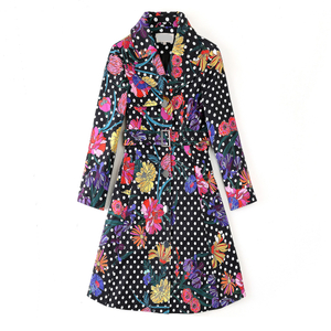 Customized Spring Women's Printed Floral Trench Coat With Classic Design