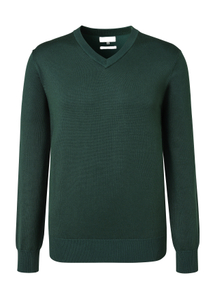 Factory Wholesale Green Hand Knitted Wool Plain Long Sleeve Men's V-neck Sweater