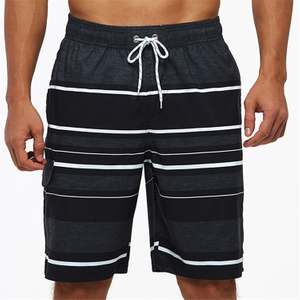 Summer Quick Dry Polyester Men's Fit Elastic Waist Striped Beach Shorts