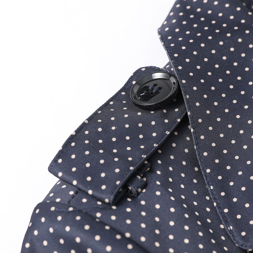 New Arrival Dots Print Sprint Long Trench Coat With Lapel And Adjustable Belt