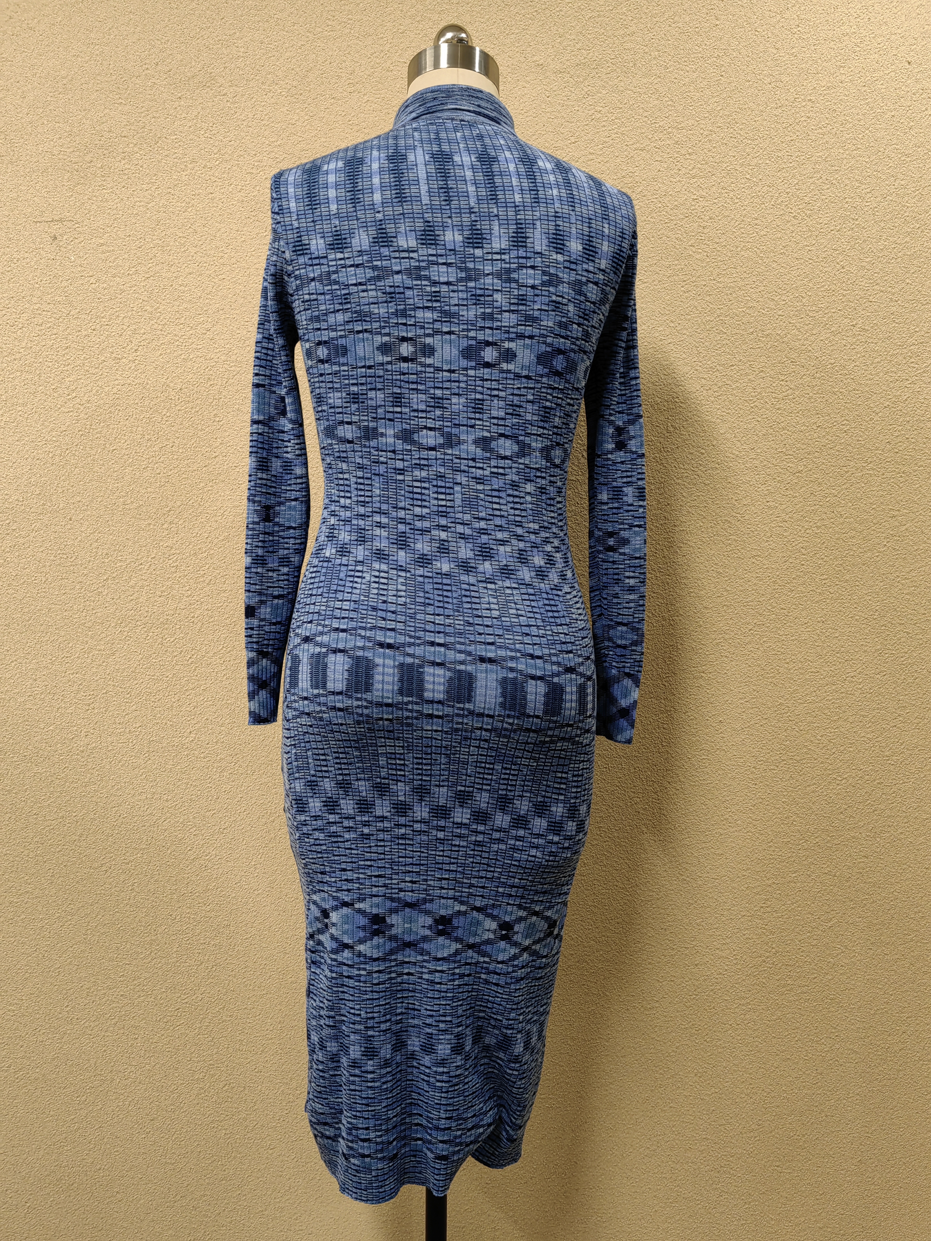 New Design Customized Blue Knitted Long Women Cashmere Warm Sweater Dress 