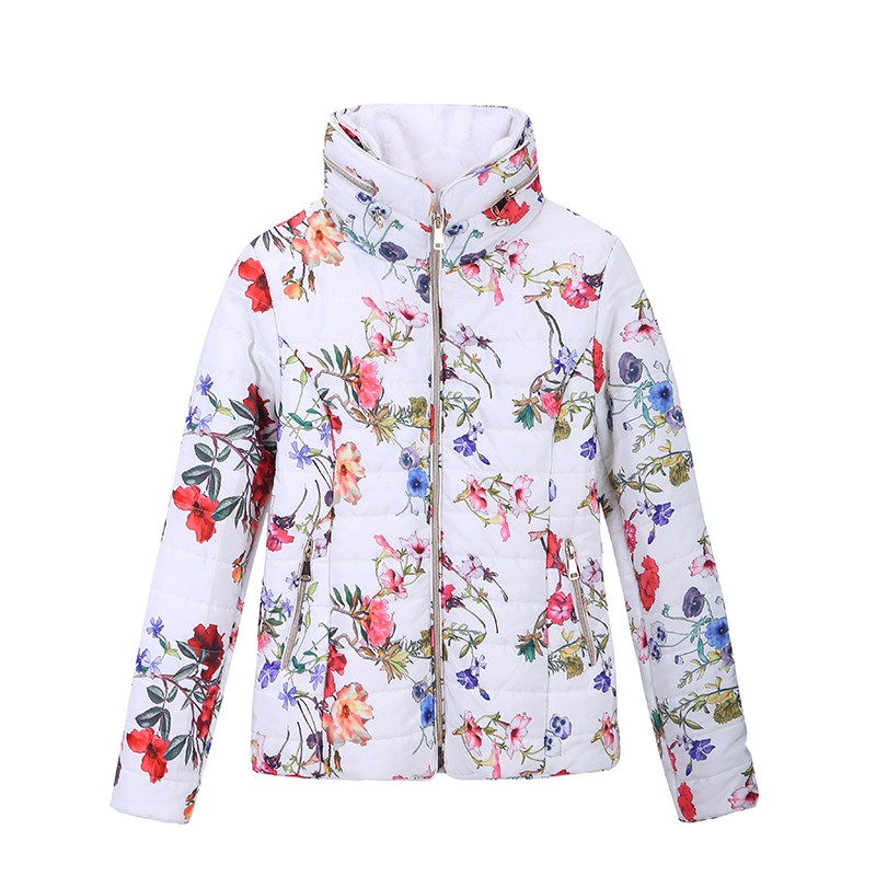New Winter Printed Women's Padded Jackets with Invisible Hood And Inside Fur Collar